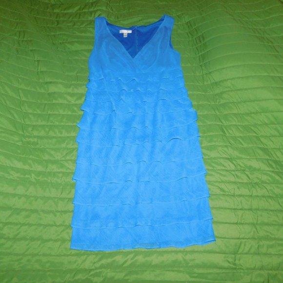 Frilly Blue Dress by London Times sz 10 EUC - Picture 7 of 7